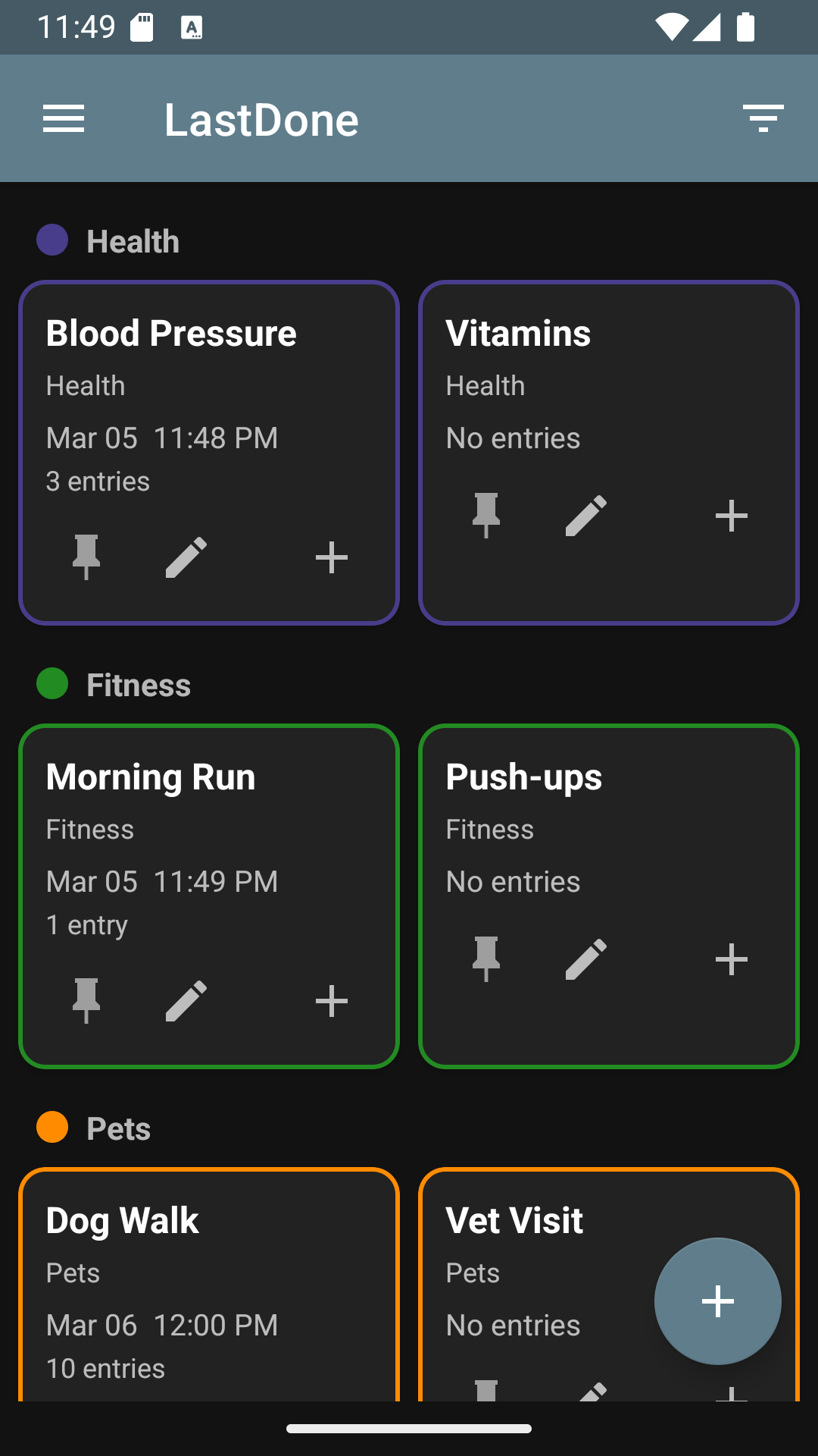 LastDone items grouped by category