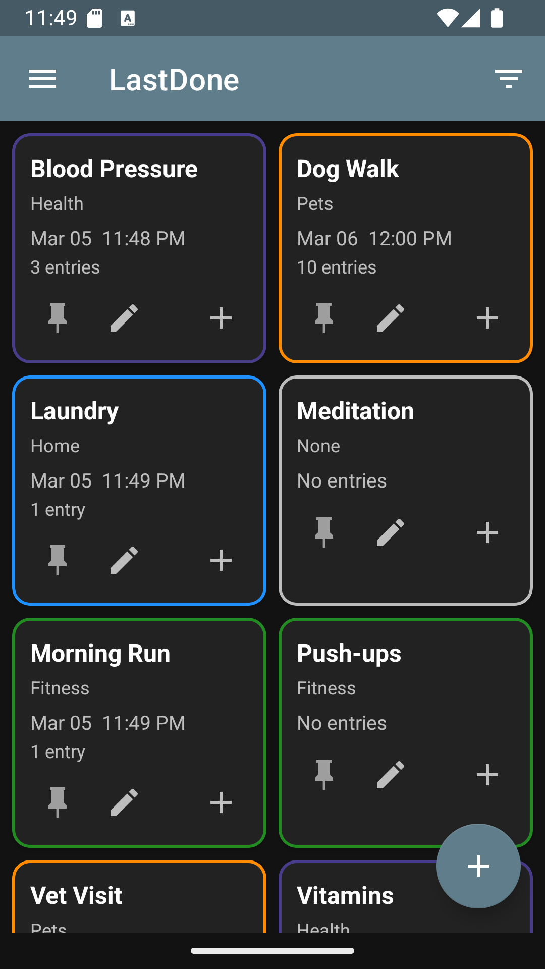 LastDone main screen
