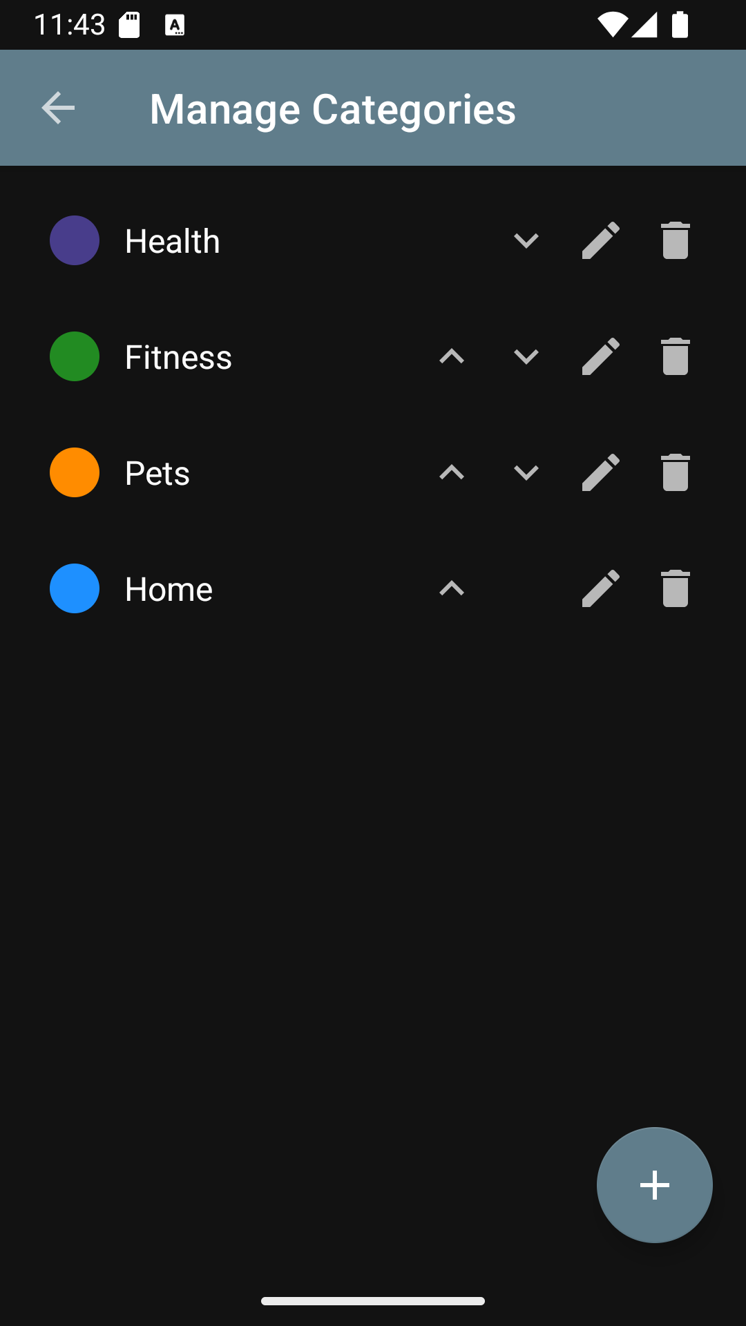 LastDone manage categories screen