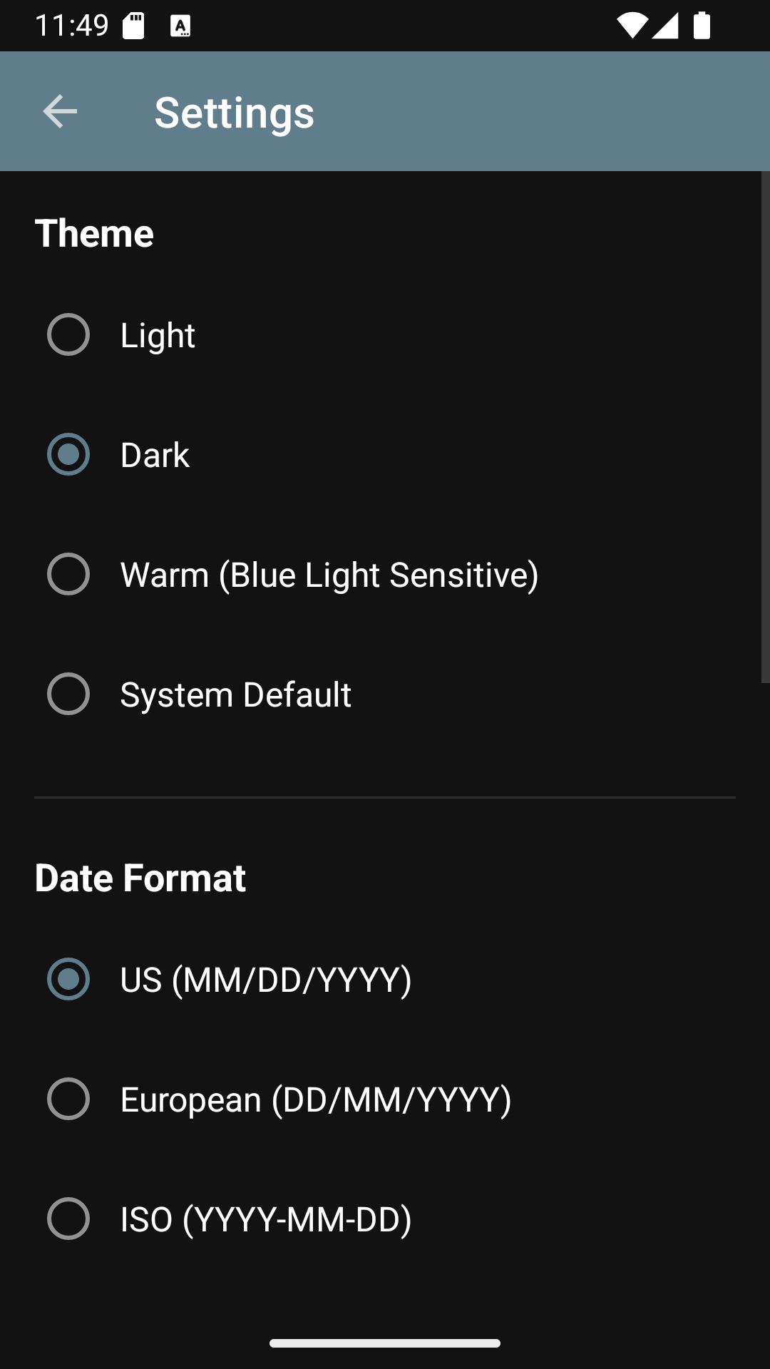 LastDone settings screen
